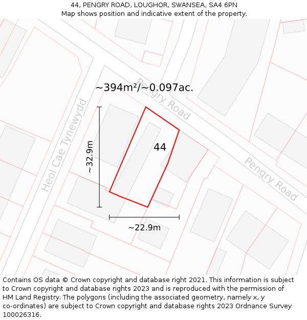 44, PENGRY ROAD, LOUGHOR, SWANSEA, SA4 6PN: Plot and title map