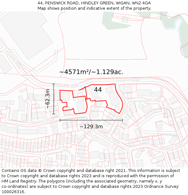 44, PENSWICK ROAD, HINDLEY GREEN, WIGAN, WN2 4GA: Plot and title map