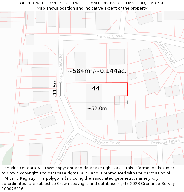 44, PERTWEE DRIVE, SOUTH WOODHAM FERRERS, CHELMSFORD, CM3 5NT: Plot and title map