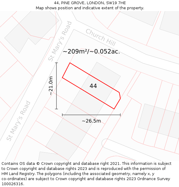 44, PINE GROVE, LONDON, SW19 7HE: Plot and title map