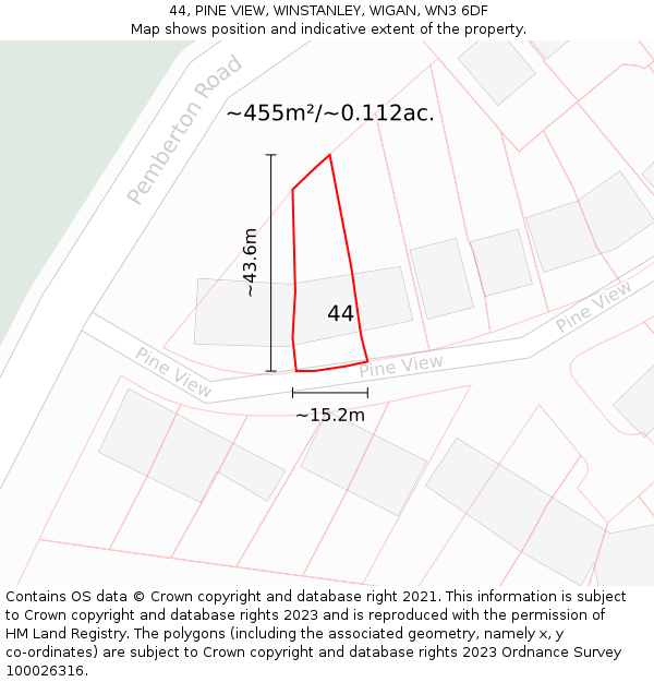 44, PINE VIEW, WINSTANLEY, WIGAN, WN3 6DF: Plot and title map