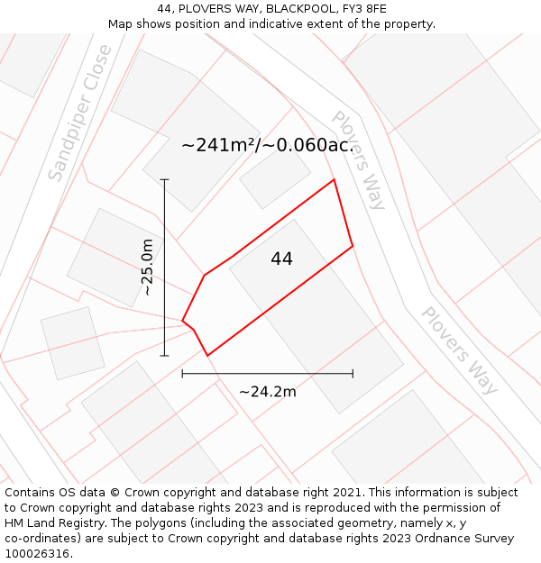 44, PLOVERS WAY, BLACKPOOL, FY3 8FE: Plot and title map