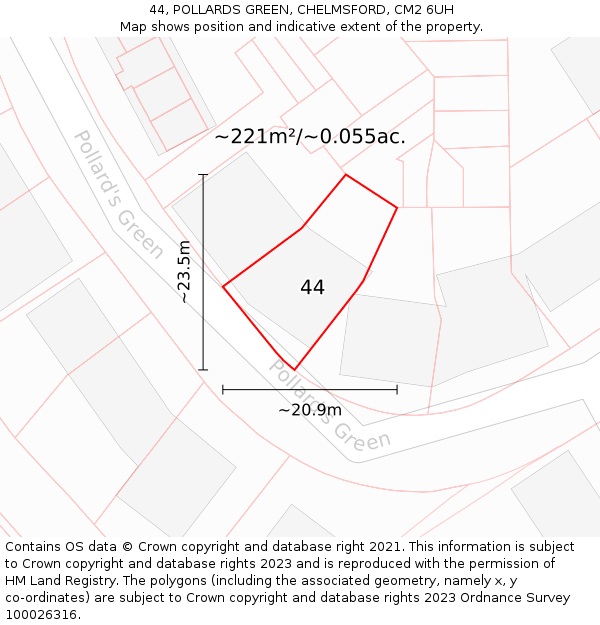 44, POLLARDS GREEN, CHELMSFORD, CM2 6UH: Plot and title map