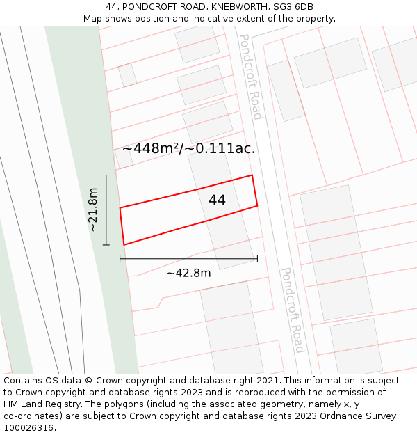 44, PONDCROFT ROAD, KNEBWORTH, SG3 6DB: Plot and title map