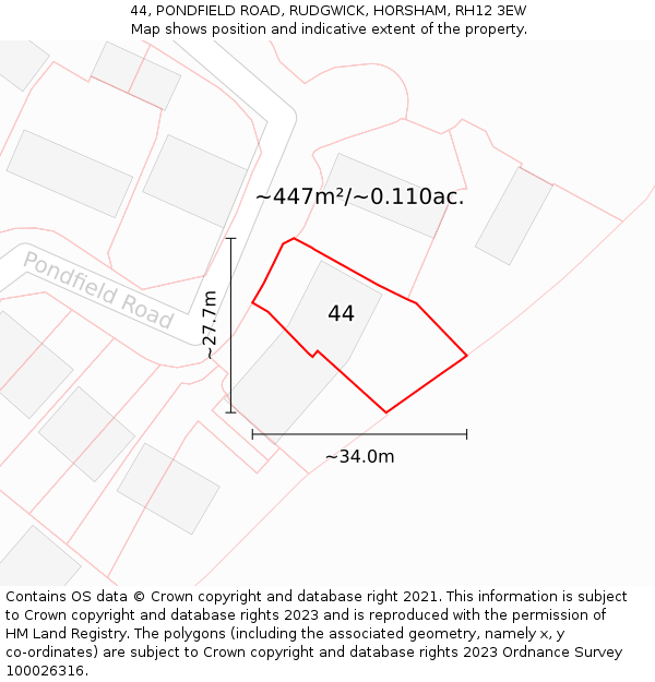 44, PONDFIELD ROAD, RUDGWICK, HORSHAM, RH12 3EW: Plot and title map