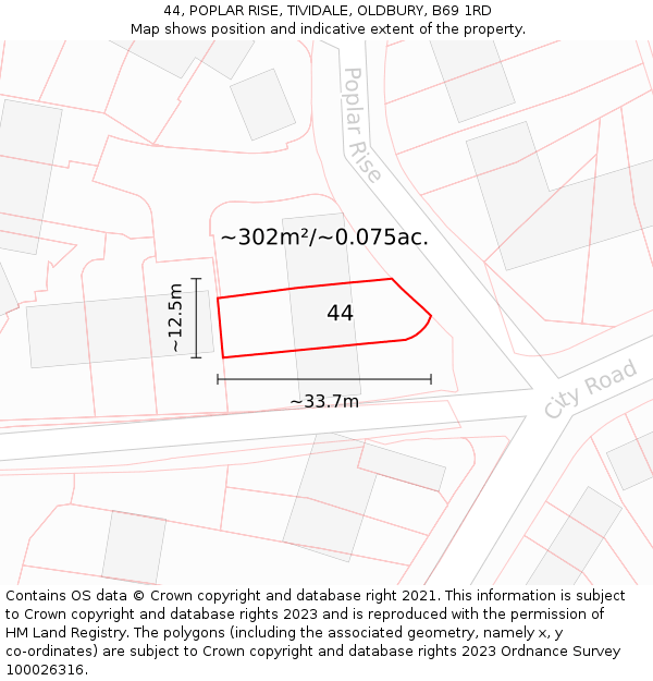 44, POPLAR RISE, TIVIDALE, OLDBURY, B69 1RD: Plot and title map