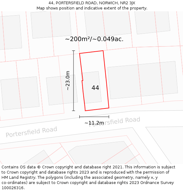 44, PORTERSFIELD ROAD, NORWICH, NR2 3JX: Plot and title map