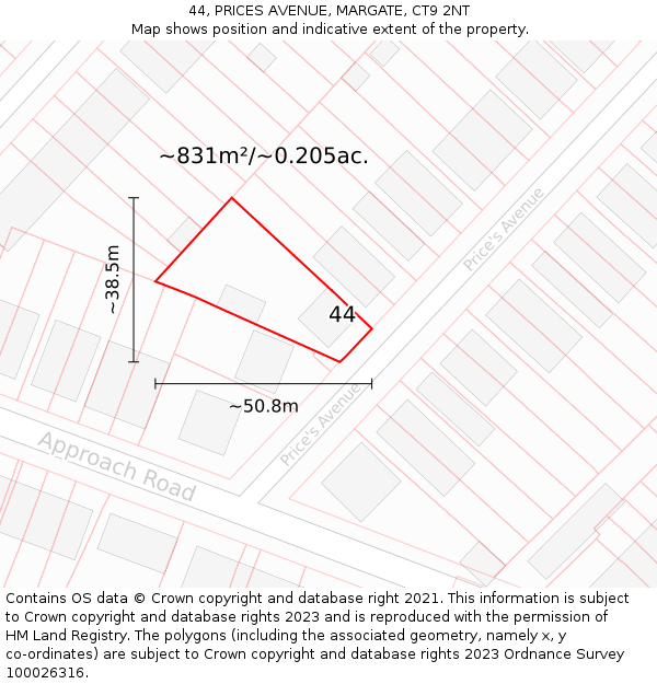 44, PRICES AVENUE, MARGATE, CT9 2NT: Plot and title map