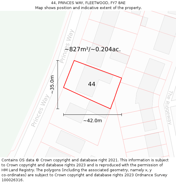 44, PRINCES WAY, FLEETWOOD, FY7 8AE: Plot and title map