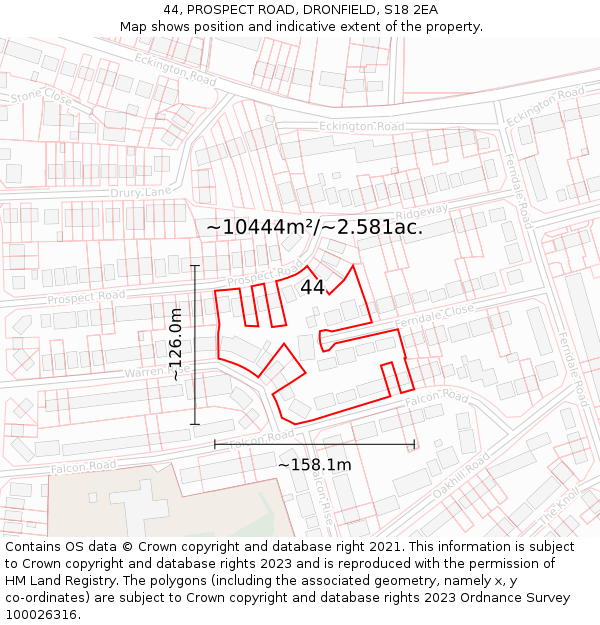 44, PROSPECT ROAD, DRONFIELD, S18 2EA: Plot and title map
