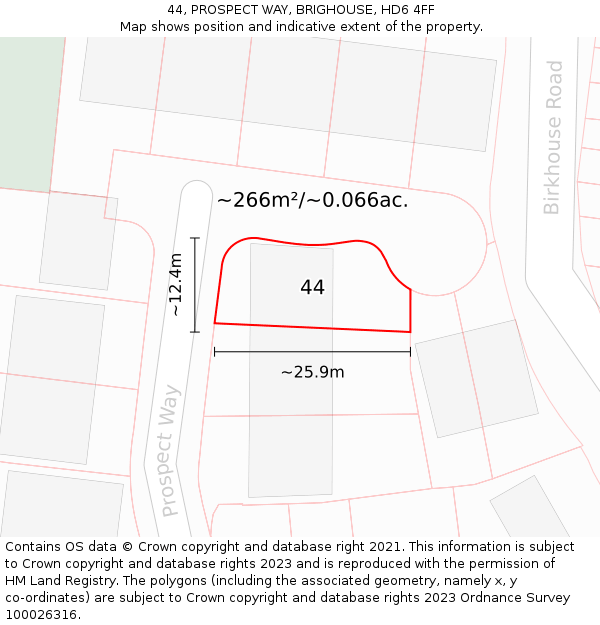 44, PROSPECT WAY, BRIGHOUSE, HD6 4FF: Plot and title map