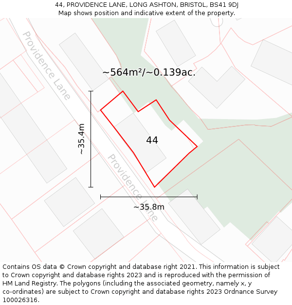 44, PROVIDENCE LANE, LONG ASHTON, BRISTOL, BS41 9DJ: Plot and title map