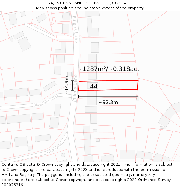 44, PULENS LANE, PETERSFIELD, GU31 4DD: Plot and title map