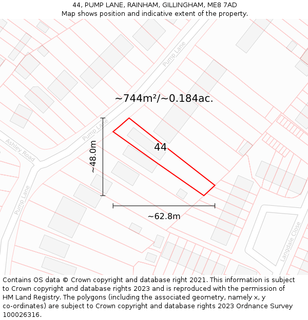 44, PUMP LANE, RAINHAM, GILLINGHAM, ME8 7AD: Plot and title map