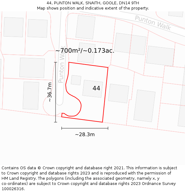 44, PUNTON WALK, SNAITH, GOOLE, DN14 9TH: Plot and title map