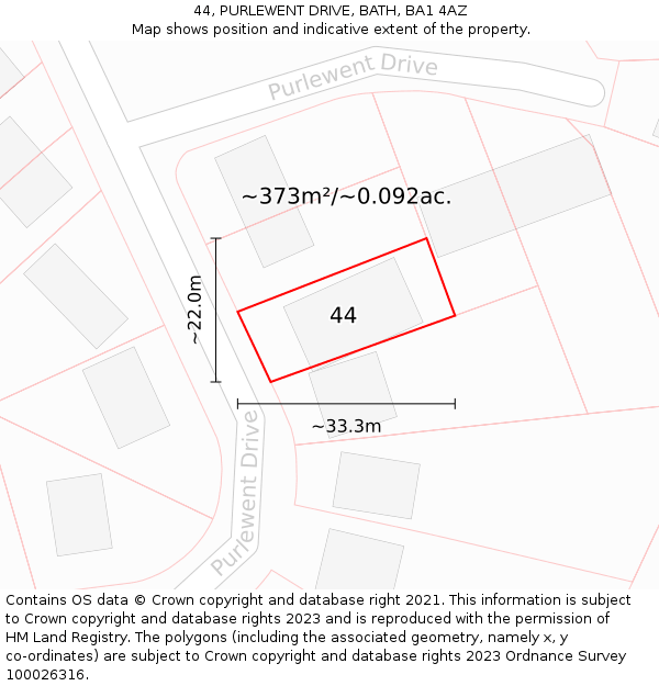 44, PURLEWENT DRIVE, BATH, BA1 4AZ: Plot and title map