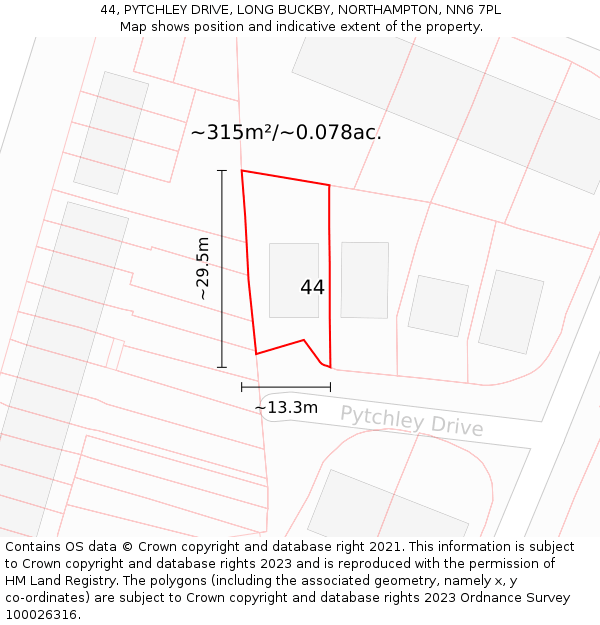 44, PYTCHLEY DRIVE, LONG BUCKBY, NORTHAMPTON, NN6 7PL: Plot and title map