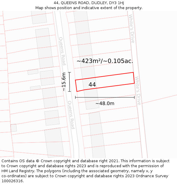 44, QUEENS ROAD, DUDLEY, DY3 1HJ: Plot and title map