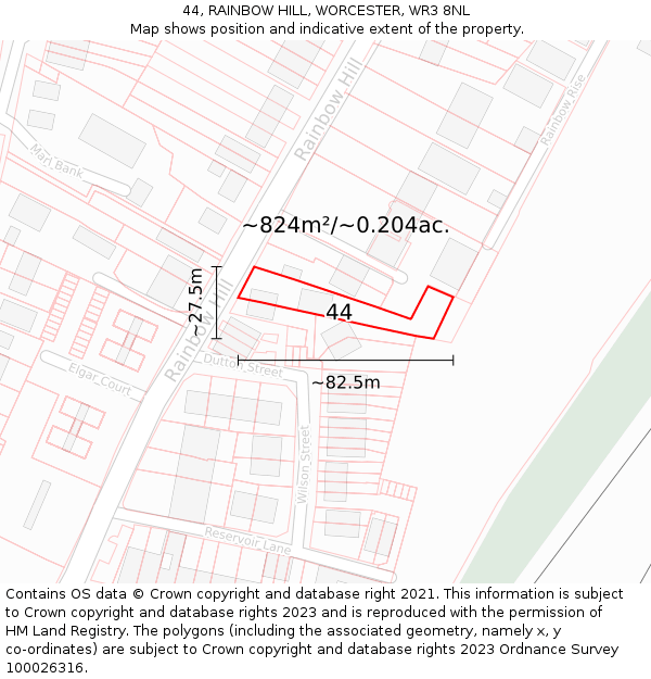 44, RAINBOW HILL, WORCESTER, WR3 8NL: Plot and title map