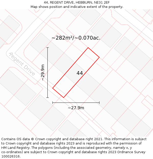 44, REGENT DRIVE, HEBBURN, NE31 2EF: Plot and title map