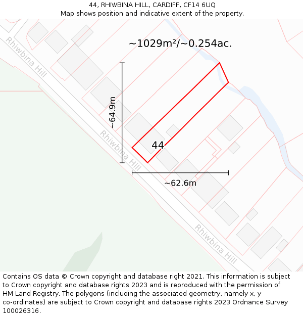 44, RHIWBINA HILL, CARDIFF, CF14 6UQ: Plot and title map