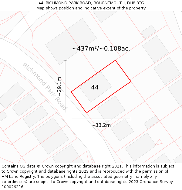 44, RICHMOND PARK ROAD, BOURNEMOUTH, BH8 8TG: Plot and title map