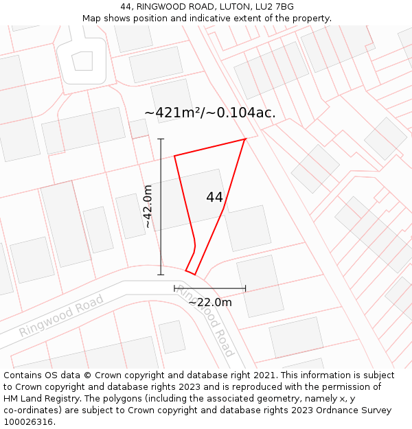 44, RINGWOOD ROAD, LUTON, LU2 7BG: Plot and title map