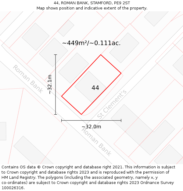 44, ROMAN BANK, STAMFORD, PE9 2ST: Plot and title map