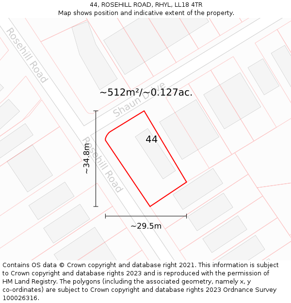 44, ROSEHILL ROAD, RHYL, LL18 4TR: Plot and title map