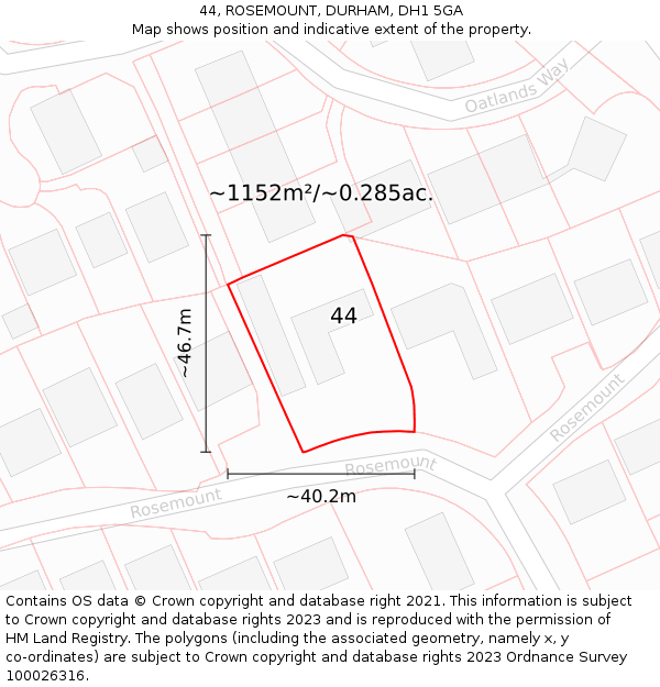 44, ROSEMOUNT, DURHAM, DH1 5GA: Plot and title map