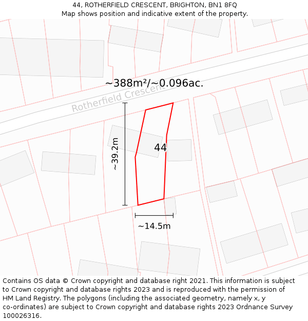 44, ROTHERFIELD CRESCENT, BRIGHTON, BN1 8FQ: Plot and title map