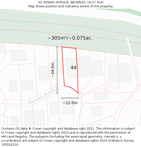 44, ROWAN AVENUE, BEVERLEY, HU17 9UN: Plot and title map