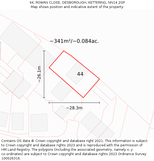 44, ROWAN CLOSE, DESBOROUGH, KETTERING, NN14 2GP: Plot and title map