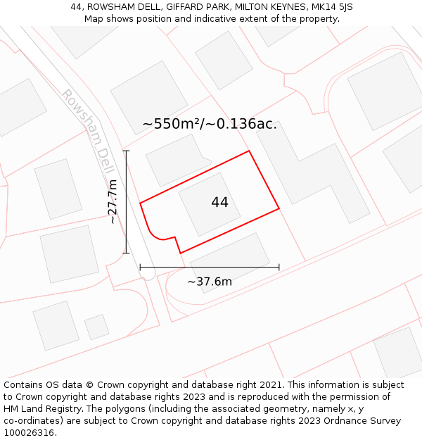 44, ROWSHAM DELL, GIFFARD PARK, MILTON KEYNES, MK14 5JS: Plot and title map