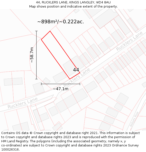 44, RUCKLERS LANE, KINGS LANGLEY, WD4 8AU: Plot and title map