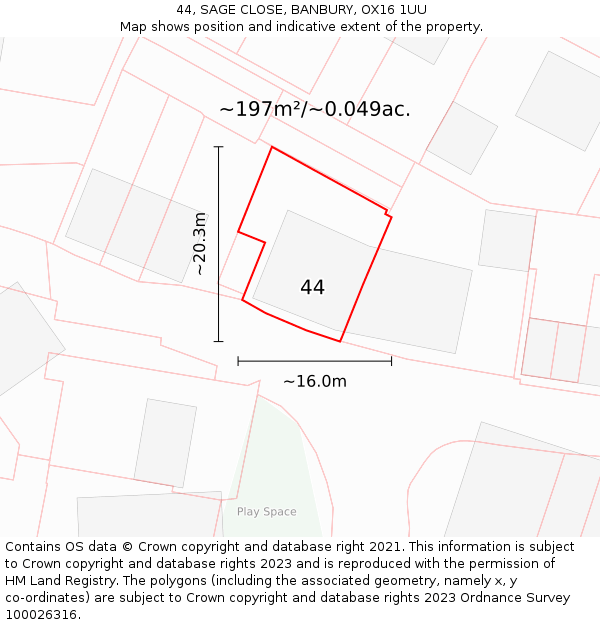 44, SAGE CLOSE, BANBURY, OX16 1UU: Plot and title map