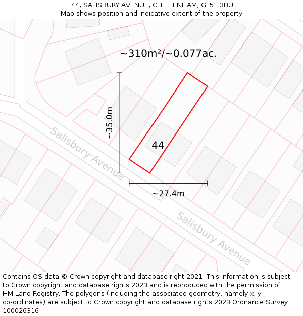 44, SALISBURY AVENUE, CHELTENHAM, GL51 3BU: Plot and title map