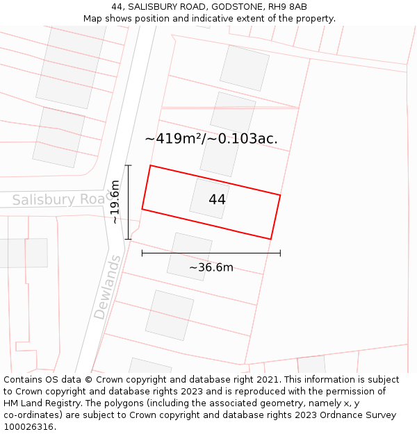 44, SALISBURY ROAD, GODSTONE, RH9 8AB: Plot and title map