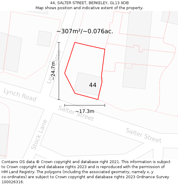 44, SALTER STREET, BERKELEY, GL13 9DB: Plot and title map