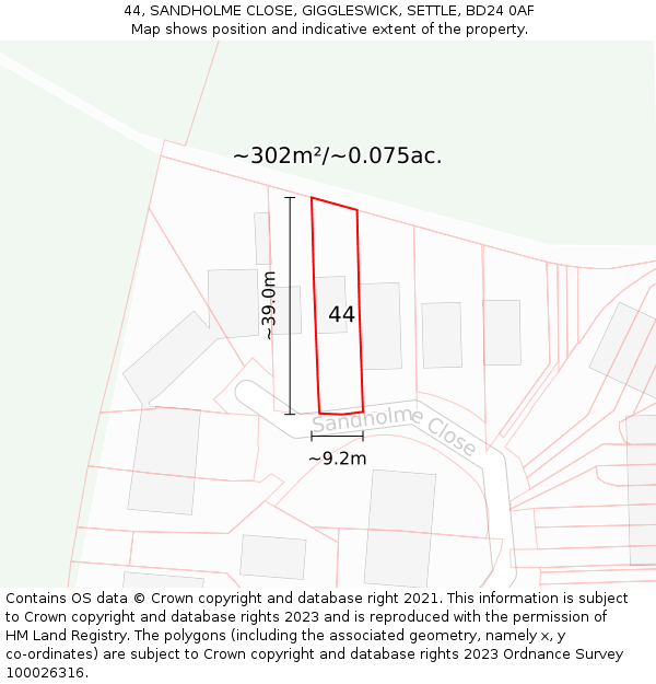 44, SANDHOLME CLOSE, GIGGLESWICK, SETTLE, BD24 0AF: Plot and title map