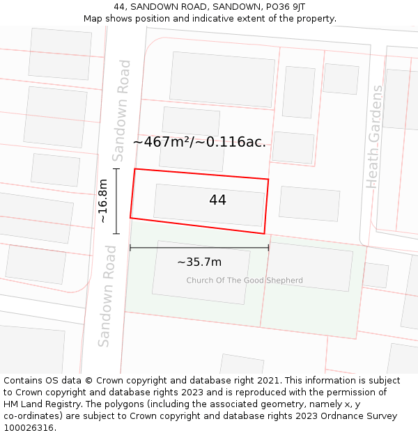 44, SANDOWN ROAD, SANDOWN, PO36 9JT: Plot and title map