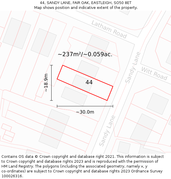 44, SANDY LANE, FAIR OAK, EASTLEIGH, SO50 8ET: Plot and title map