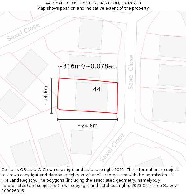 44, SAXEL CLOSE, ASTON, BAMPTON, OX18 2EB: Plot and title map