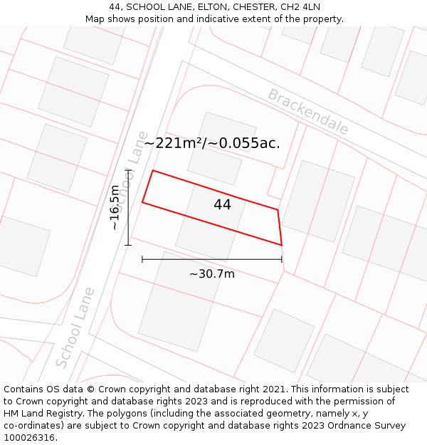 44, SCHOOL LANE, ELTON, CHESTER, CH2 4LN: Plot and title map