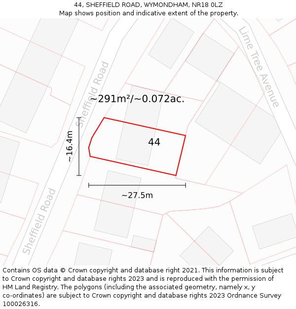 44, SHEFFIELD ROAD, WYMONDHAM, NR18 0LZ: Plot and title map