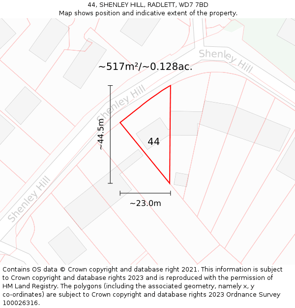 44, SHENLEY HILL, RADLETT, WD7 7BD: Plot and title map