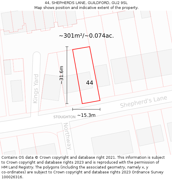 44, SHEPHERDS LANE, GUILDFORD, GU2 9SL: Plot and title map