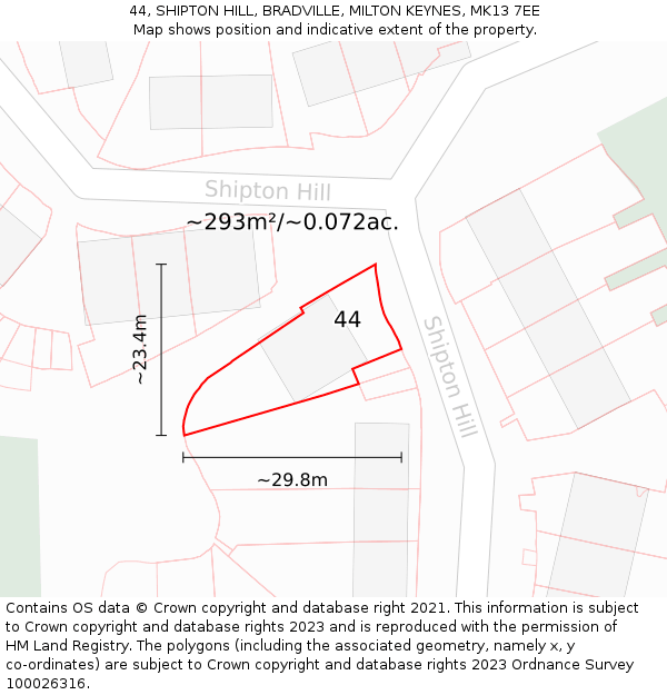 44, SHIPTON HILL, BRADVILLE, MILTON KEYNES, MK13 7EE: Plot and title map