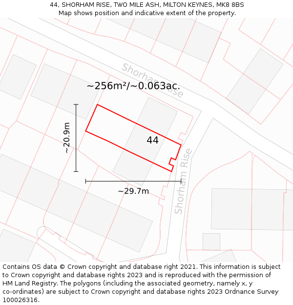 44, SHORHAM RISE, TWO MILE ASH, MILTON KEYNES, MK8 8BS: Plot and title map