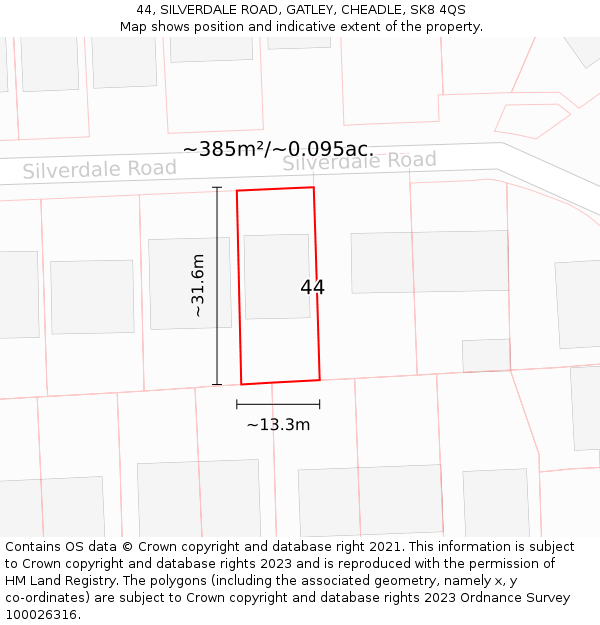 44, SILVERDALE ROAD, GATLEY, CHEADLE, SK8 4QS: Plot and title map